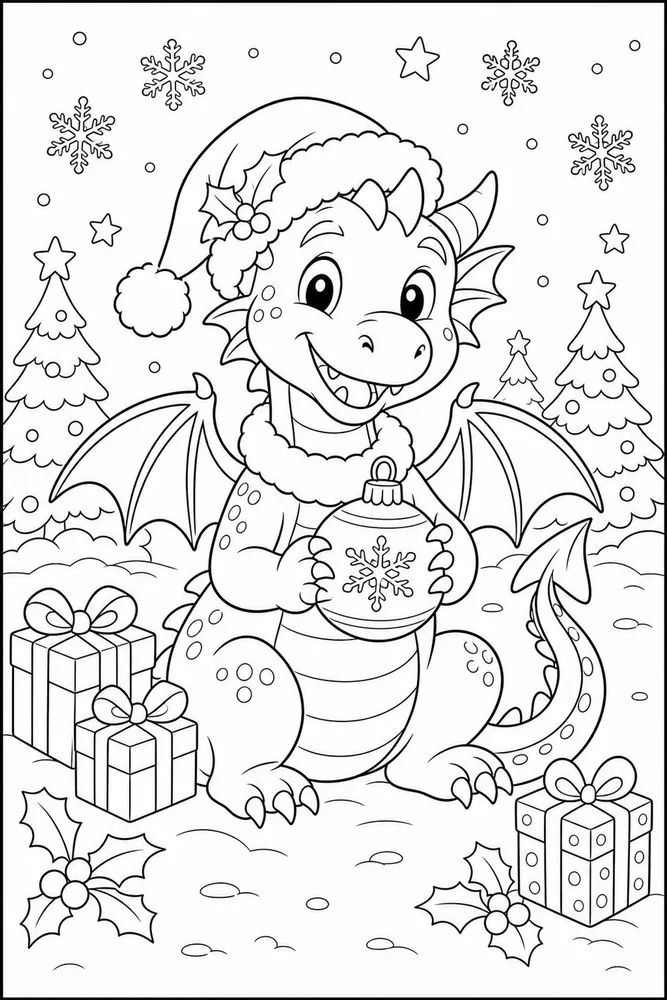 Christmas Dragon Candy Cane Free Path coloring page