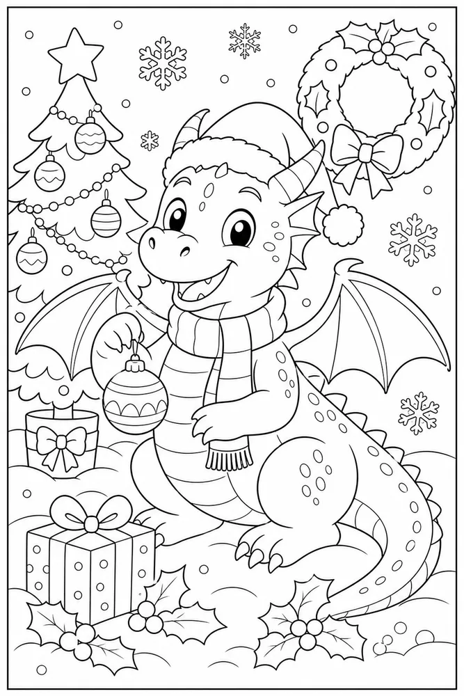 Christmas Dragon Holiday Portrait coloring page