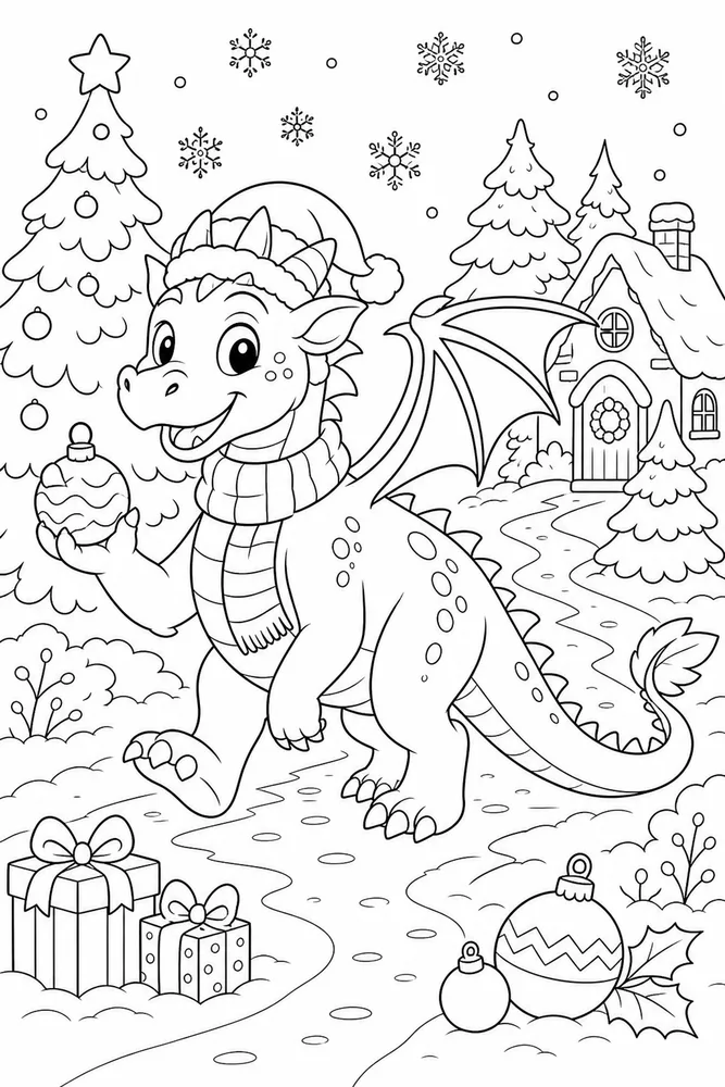 Christmas Dragon Snowy Path coloring page