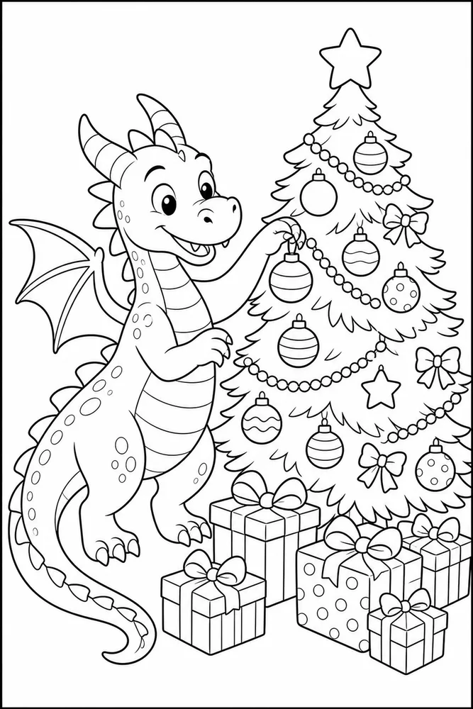 Christmas Dragon Tree Beside Subject coloring page
