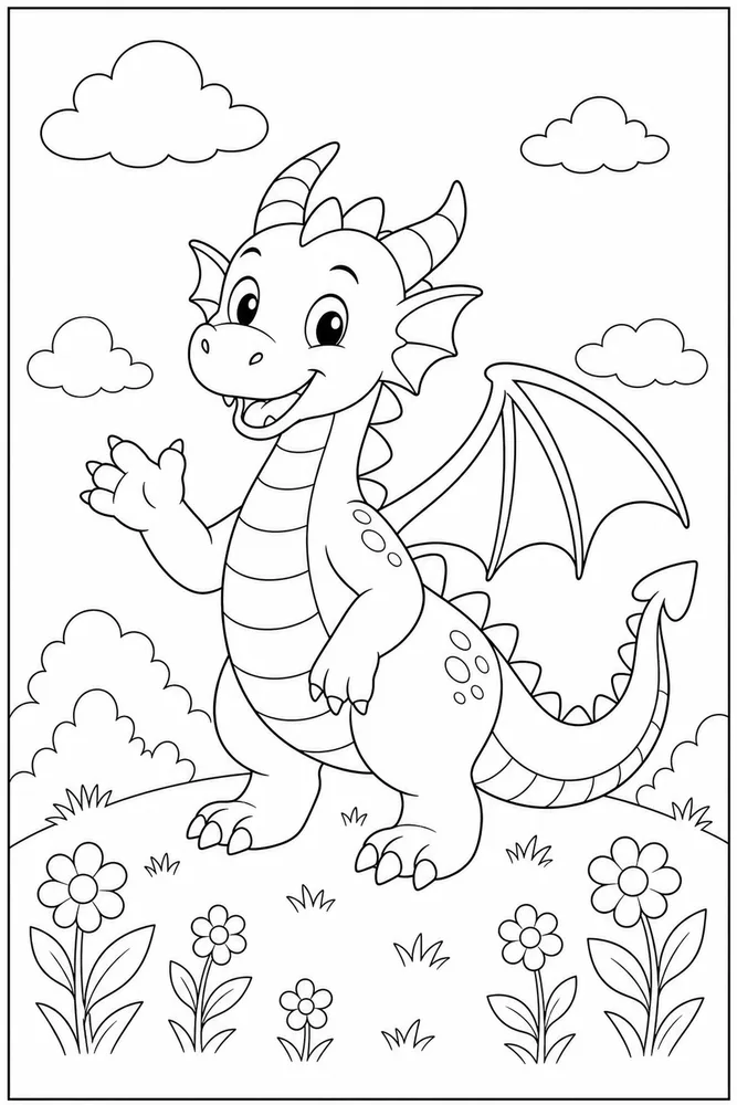 Cute Dragon Gentle Friend coloring page