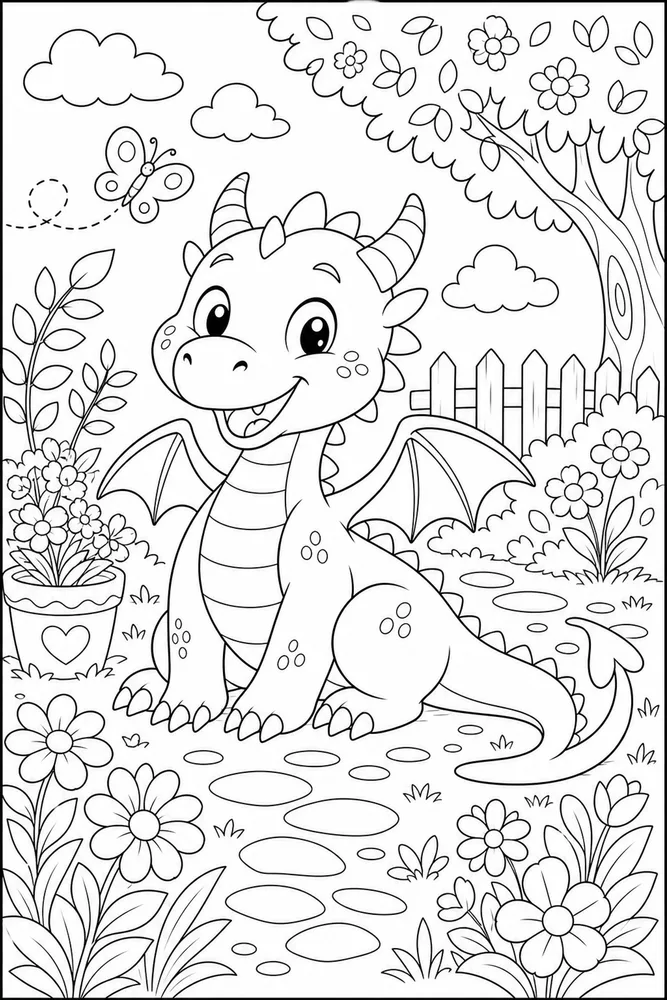 Cute Dragon Happy Garden coloring page