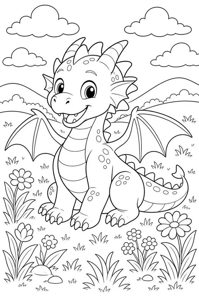 Cute Dragon Heart Free Meadow coloring page