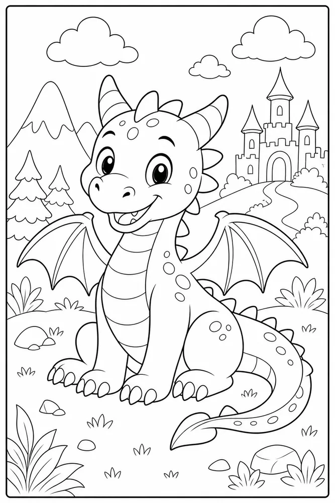 Cute Dragon Little Bow Free Scene coloring page