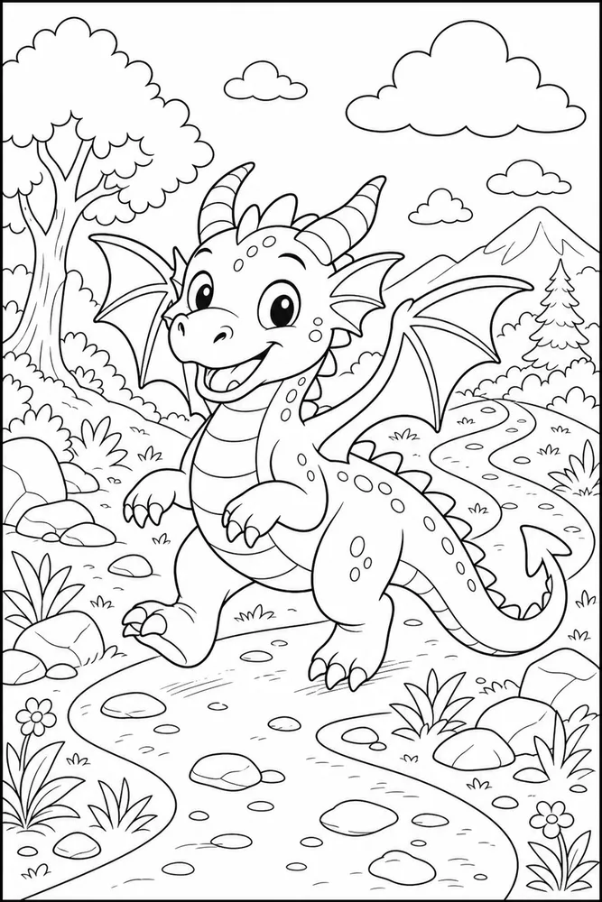 Cute Dragon Playful Trail coloring page