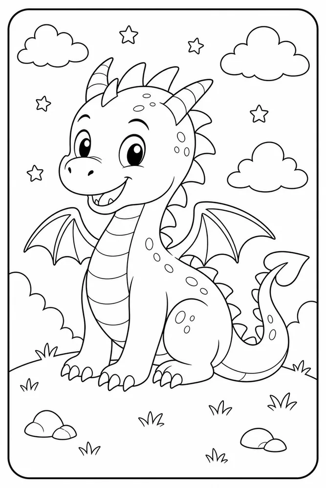 Cute Dragon Rounded Outline coloring page