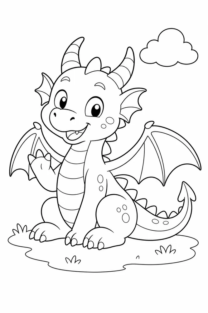 Cute Dragon Simple Cloud coloring page