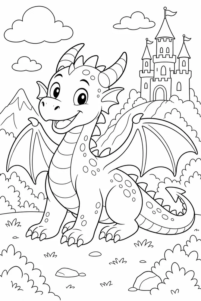 Cute Dragon Smiling Pose coloring page