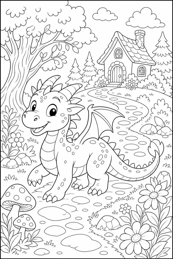 Cute Dragon Storybook Path coloring page