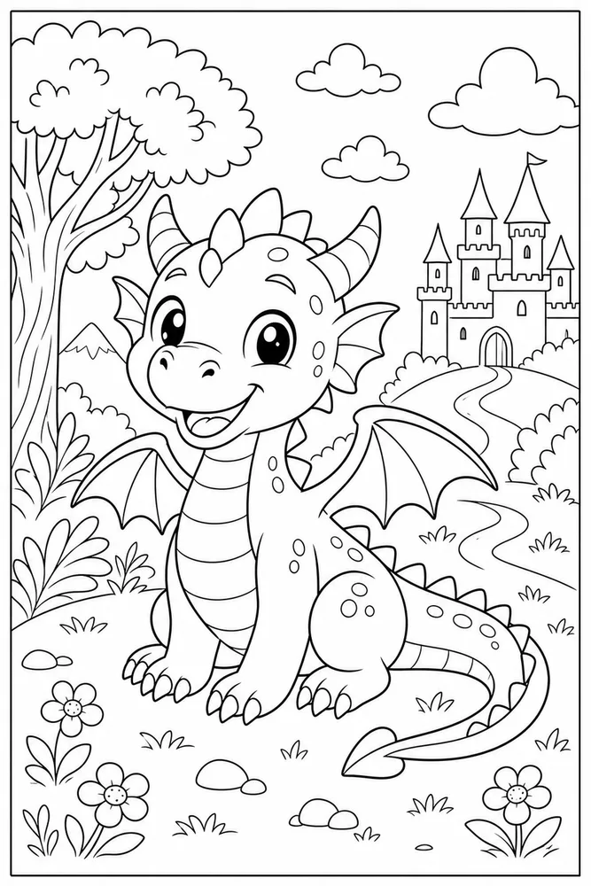 Cute Dragon Sweet Portrait coloring page
