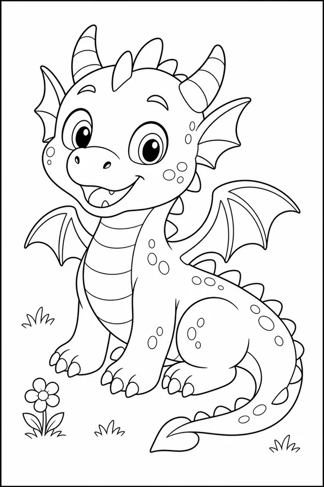 Cute Dragon Tiny Flower coloring page