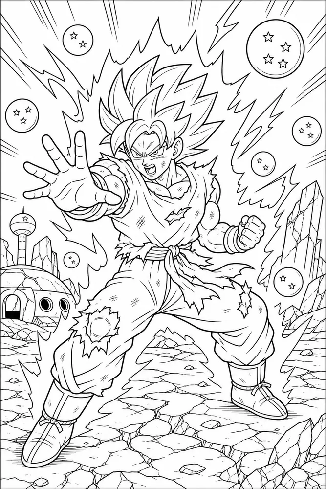Dragon Ball Z Battle-damaged Outfit Pose printable coloring page
