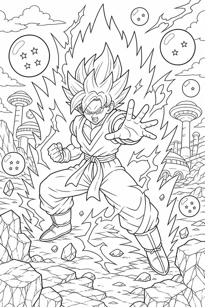 Dragon Ball Z Charging Energy Pose printable coloring page