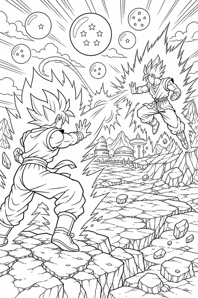 Dragon Ball Z Energy Wave Landscape Scene printable coloring page