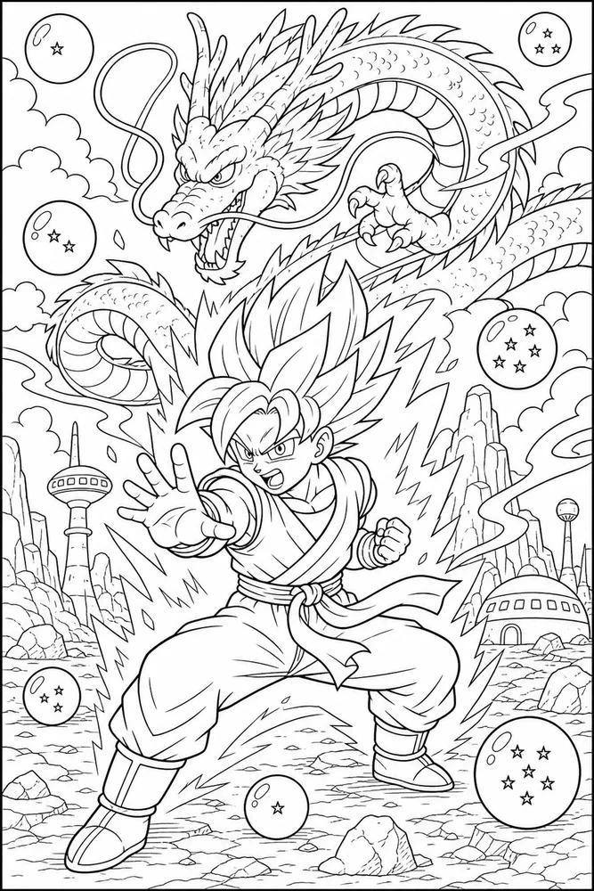 Dragon Ball Z Fighter And Dragon Background printable coloring page