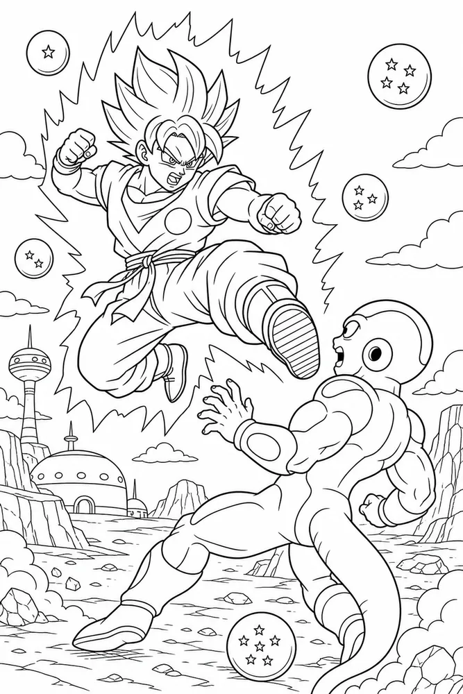 Dragon Ball Z Flying Kick Action Pose printable coloring page