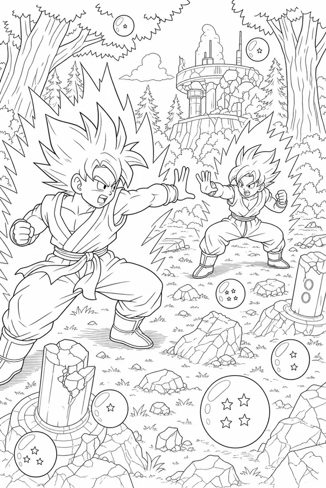 Dragon Ball Z Forest Training Scene printable coloring page