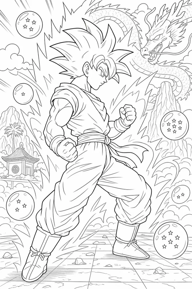 Dragon Ball Z Goku Battle Ready Side Profile printable coloring page