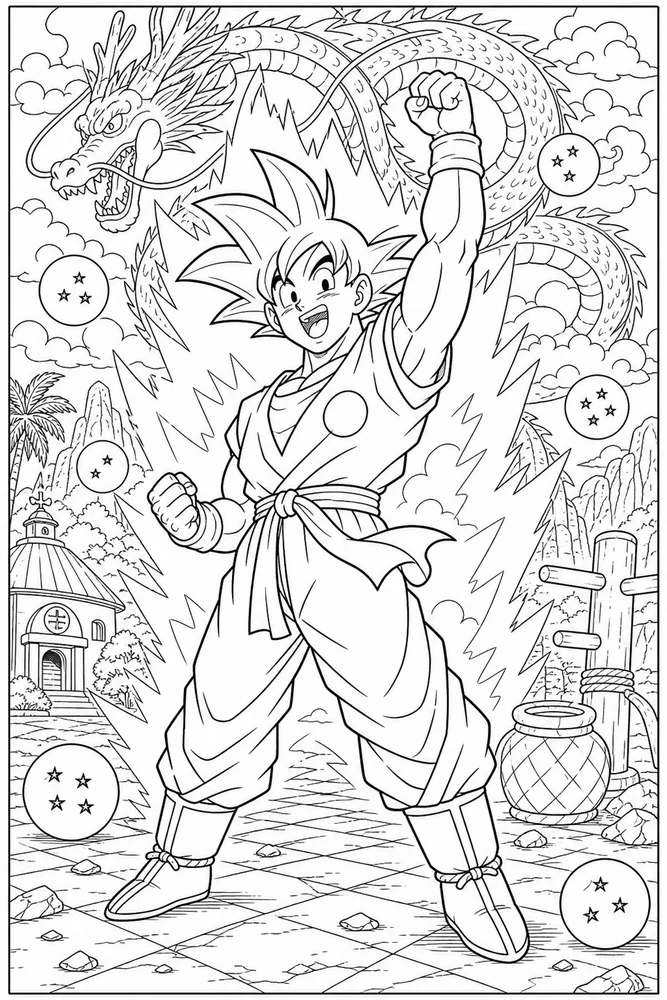 Dragon Ball Z Goku Celebration After Battle printable coloring page