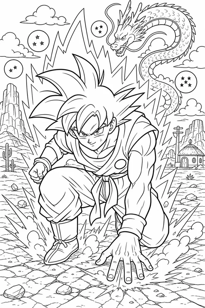 Dragon Ball Z Goku Desert Battlefield Landing printable coloring page