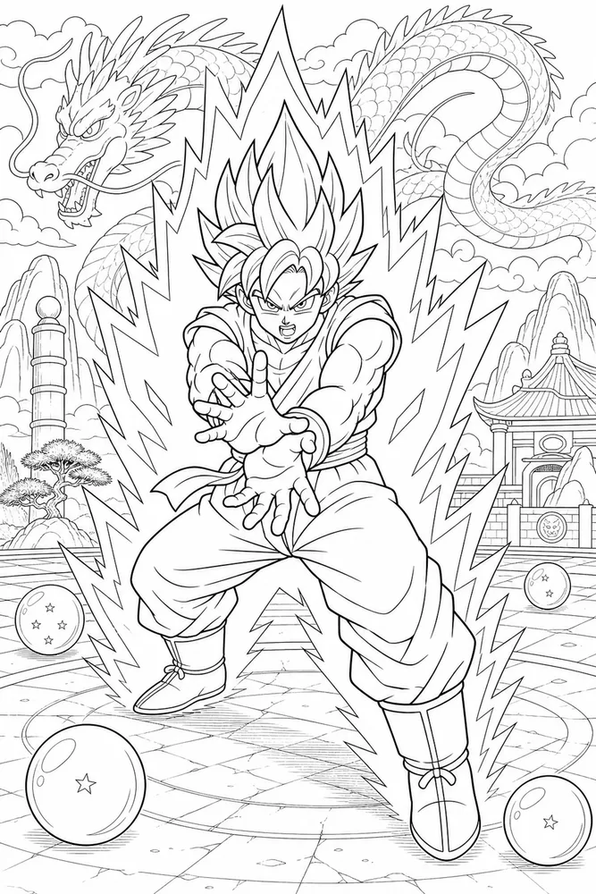 Dragon Ball Z Goku Energy Aura Charging Pose printable coloring page