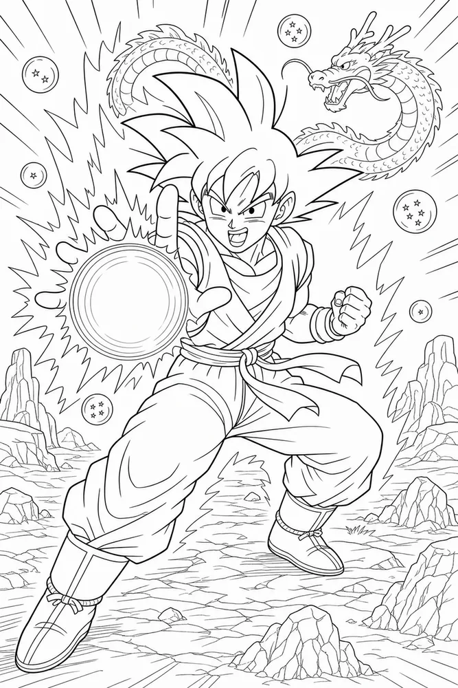 Dragon Ball Z Goku Energy Sphere Attack Pose printable coloring page
