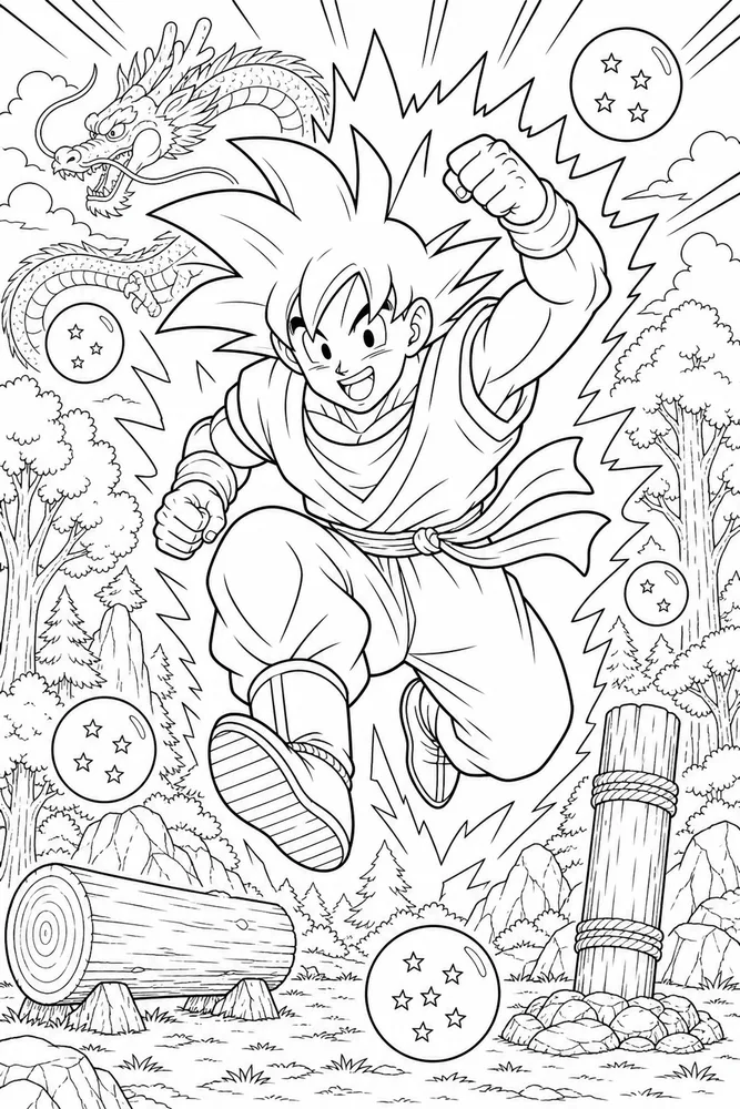 Dragon Ball Z Goku Forest Training Jump printable coloring page
