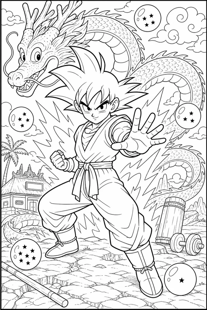 Dragon Ball Z Goku Hero And Dragon Background printable coloring page