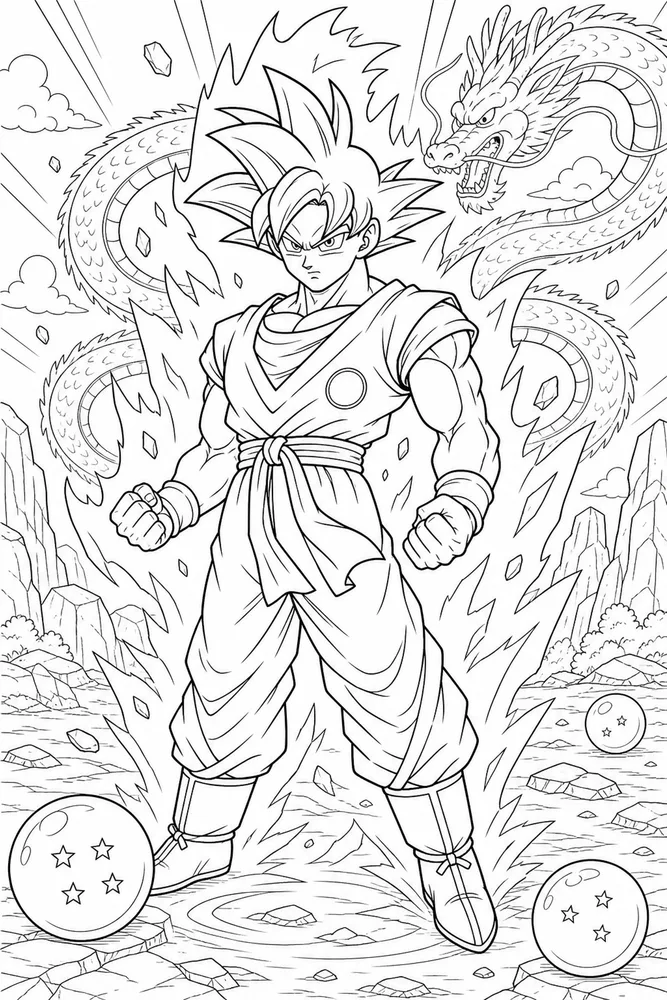 Dragon Ball Z Goku Hero Transformation Aura printable coloring page
