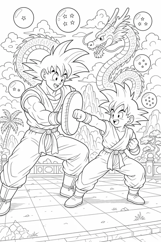 Dragon Ball Z Goku Mentor And Young Hero Practice printable coloring page