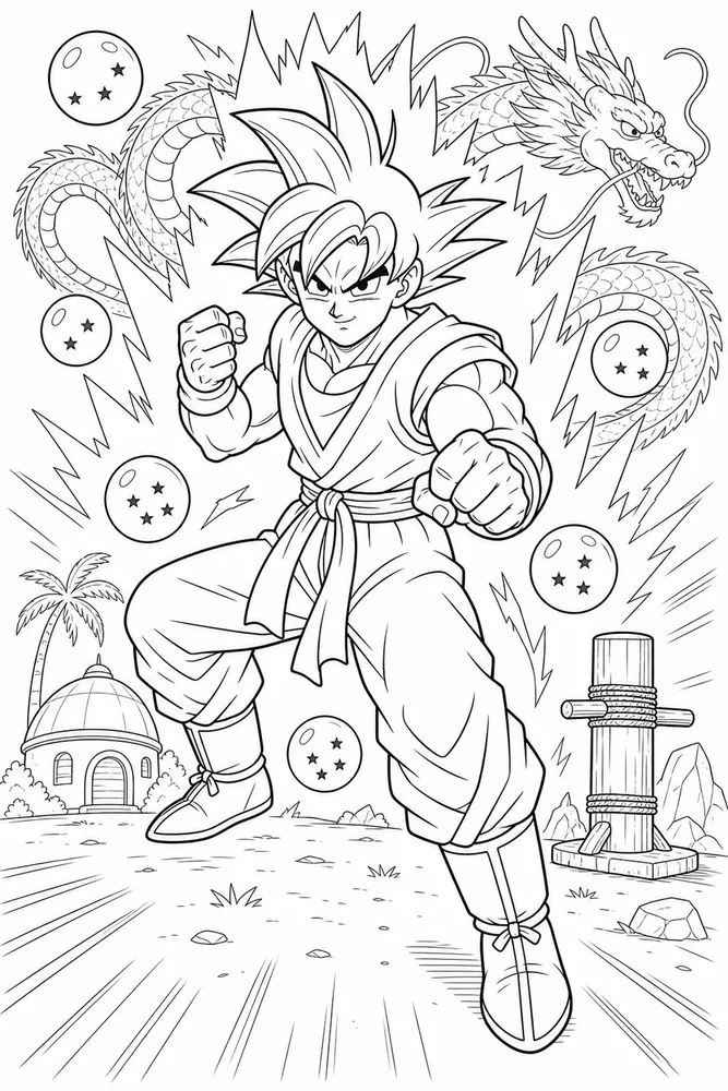 Dragon Ball Z Goku Orange Gi Martial Arts Stance printable coloring page