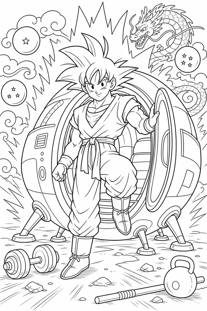 Dragon Ball Z Goku Sci Fi Pod Arrival printable coloring page