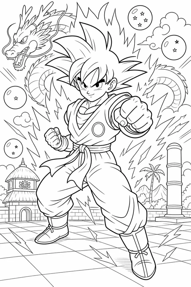 Dragon Ball Z Goku Spiky Haired Hero Power Pose printable coloring page