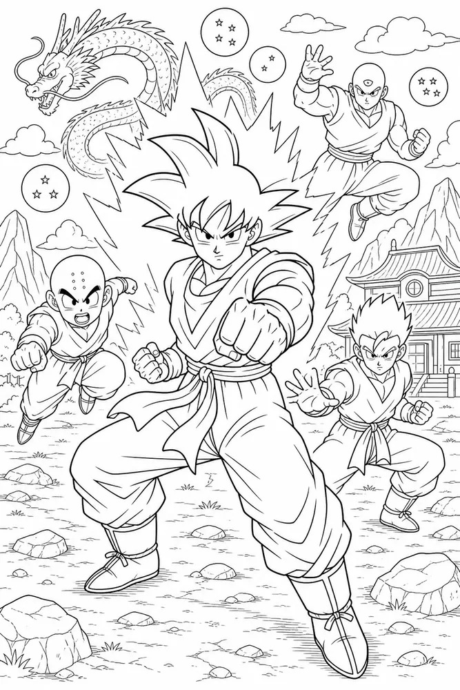 Dragon Ball Z Goku Team Sparring With Hero Focal Point printable coloring page