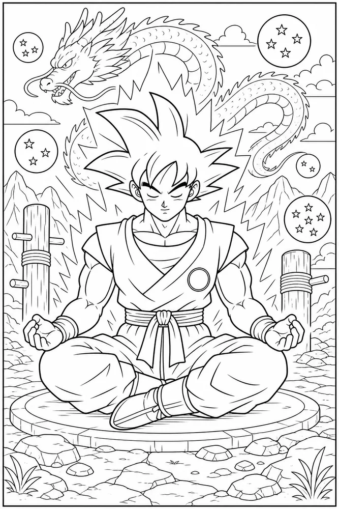 Dragon Ball Z Goku Training Ground Meditation printable coloring page
