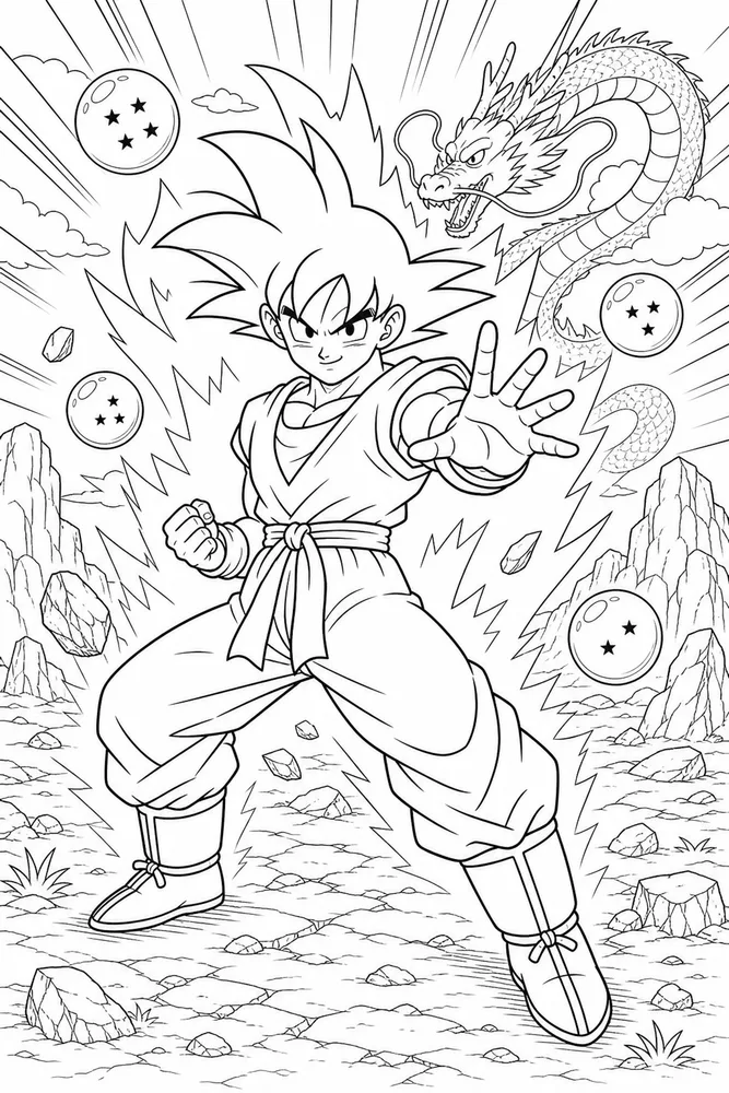 Dragon Ball Z Goku Wide Stance Ready Pose printable coloring page