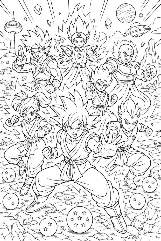 Dragon Ball Z Group Hero Lineup printable coloring page