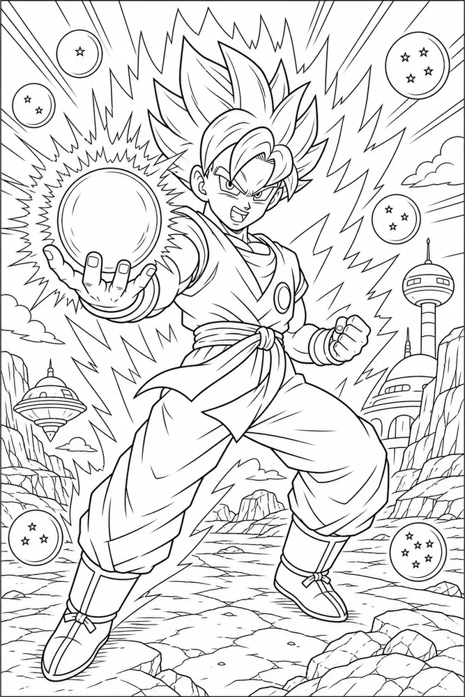 Dragon Ball Z Hero With Energy Sphere printable coloring page