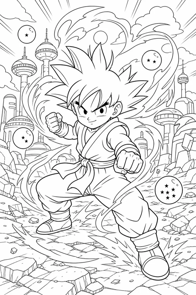 Dragon Ball Z Kid Fighter Practice Pose printable coloring page