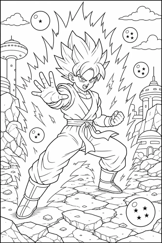 Dragon Ball Z Martial Arts Stance With Energy Aura printable coloring page
