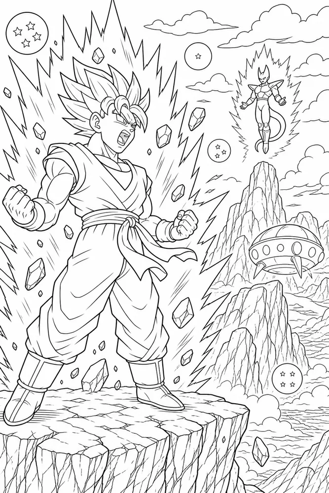 Dragon Ball Z Mountain Cliff Power-up printable coloring page