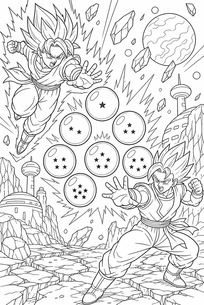 Dragon Ball Z Seven Spheres Display Scene printable coloring page
