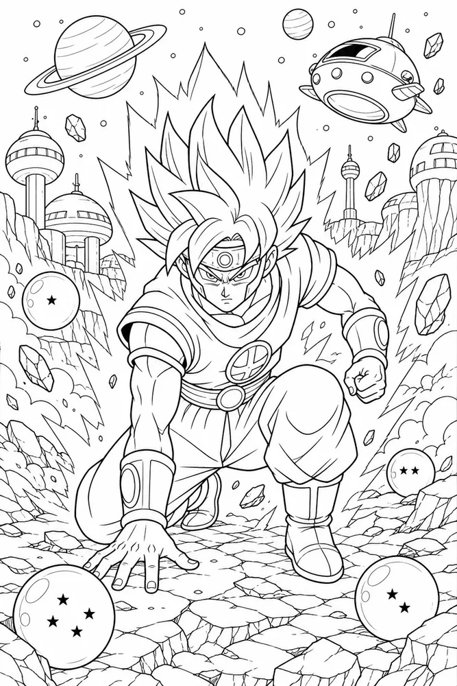 Dragon Ball Z Space Warrior Landing printable coloring page