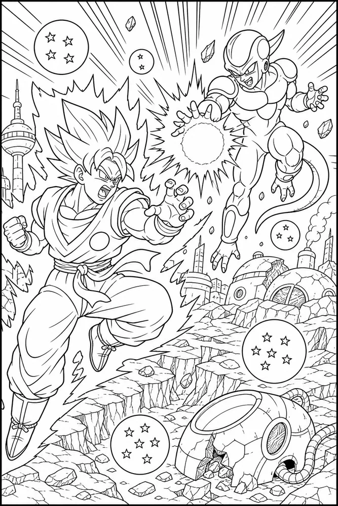 Dragon Ball Z Speed Lines Action Panel printable coloring page