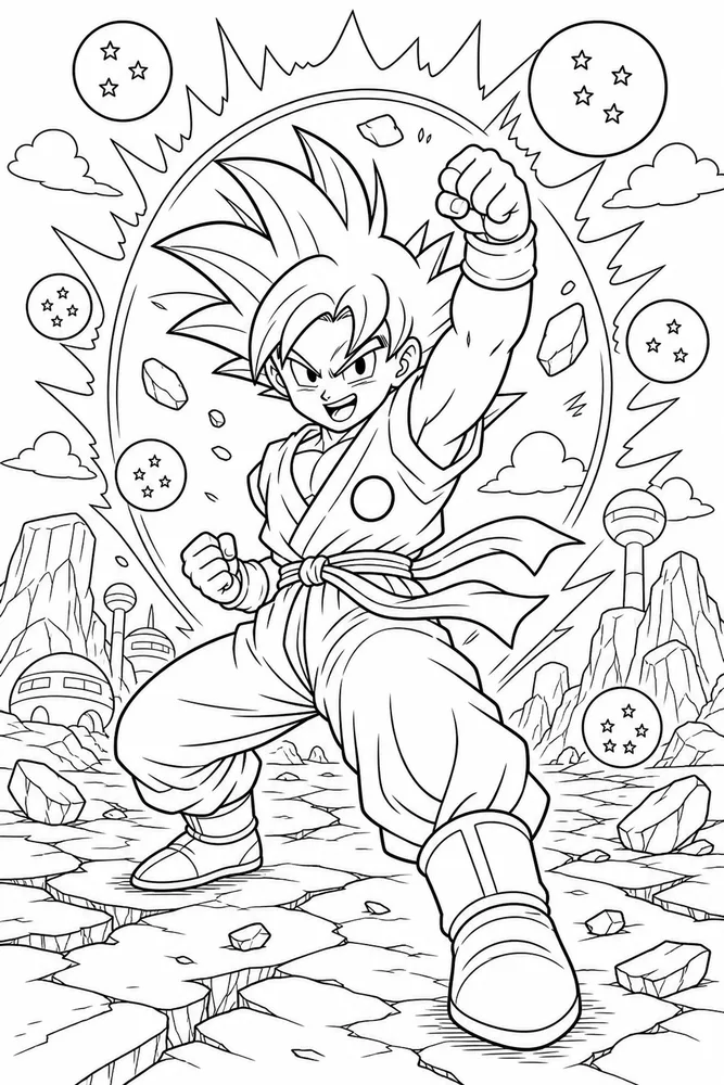 Dragon Ball Z Spiky-haired Fighter Power Pose printable coloring page