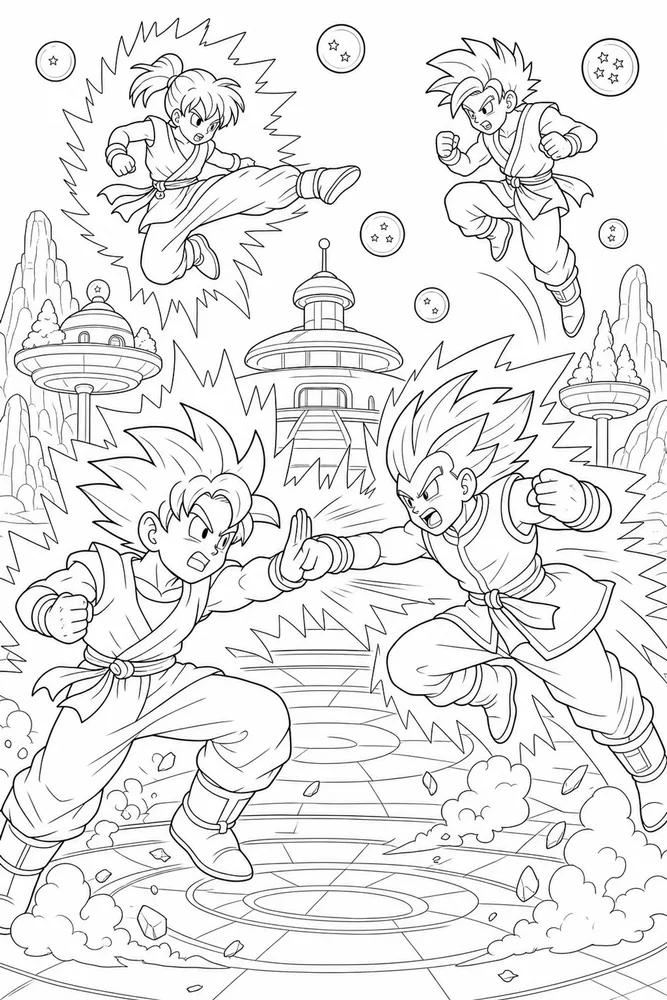 Dragon Ball Z Team Training Sparring printable coloring page