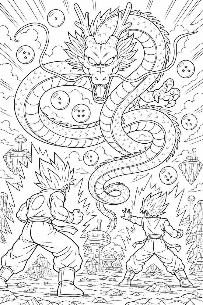 Dragon Ball Z Wish Dragon Coil Scene printable coloring page