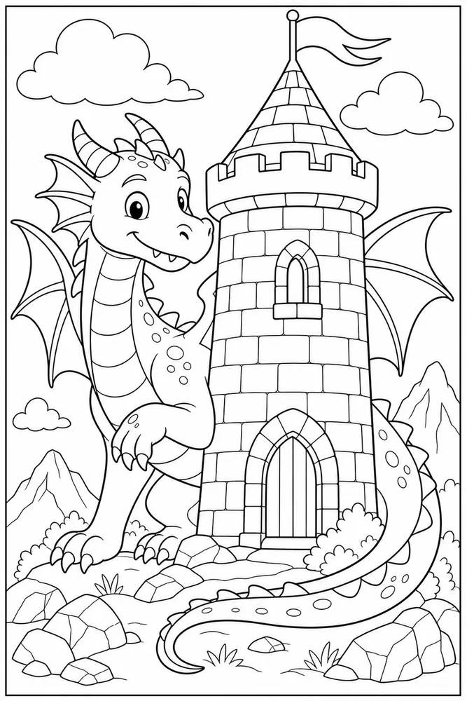 Dragon Castle Castle Tower coloring page