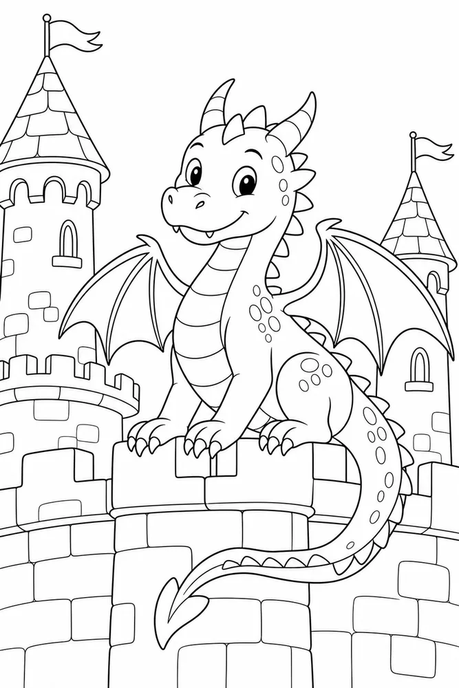 Dragon Castle Dragon On Wall coloring page