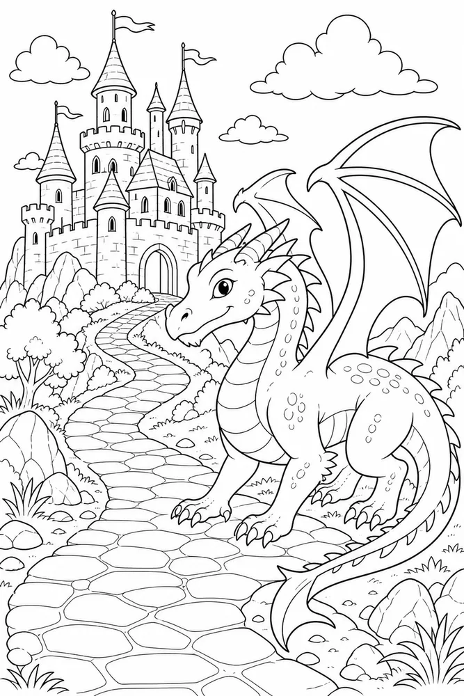 Dragon Castle Knight Free Road coloring page